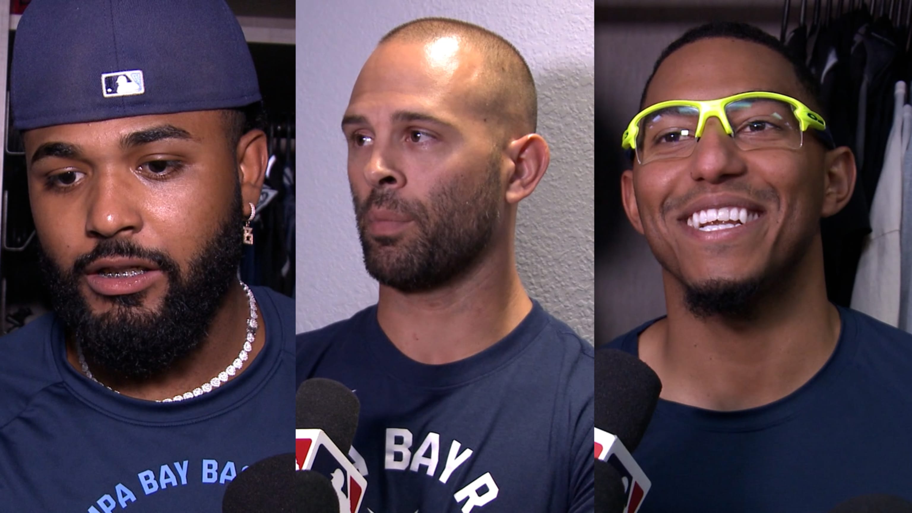 Caminero, Martinez, Palacios discuss 7-2 win (Photo: MLB.com)