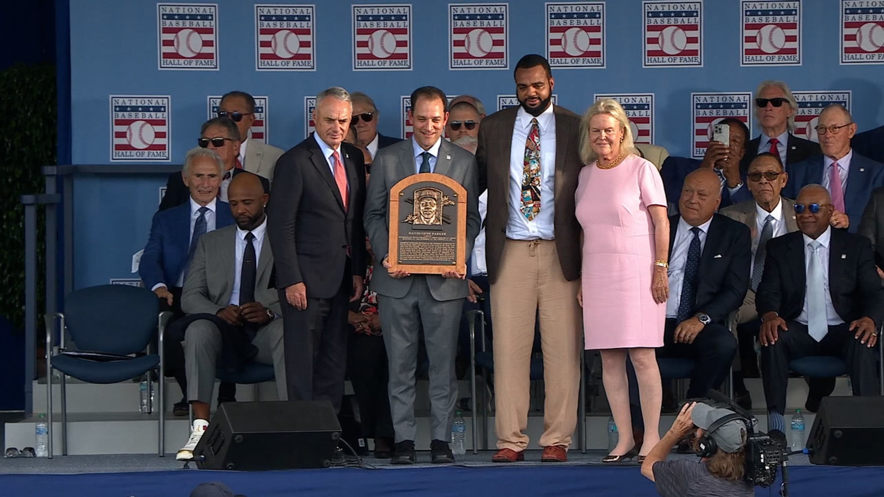 Dave Parker has his HOF plaque read to the crowd