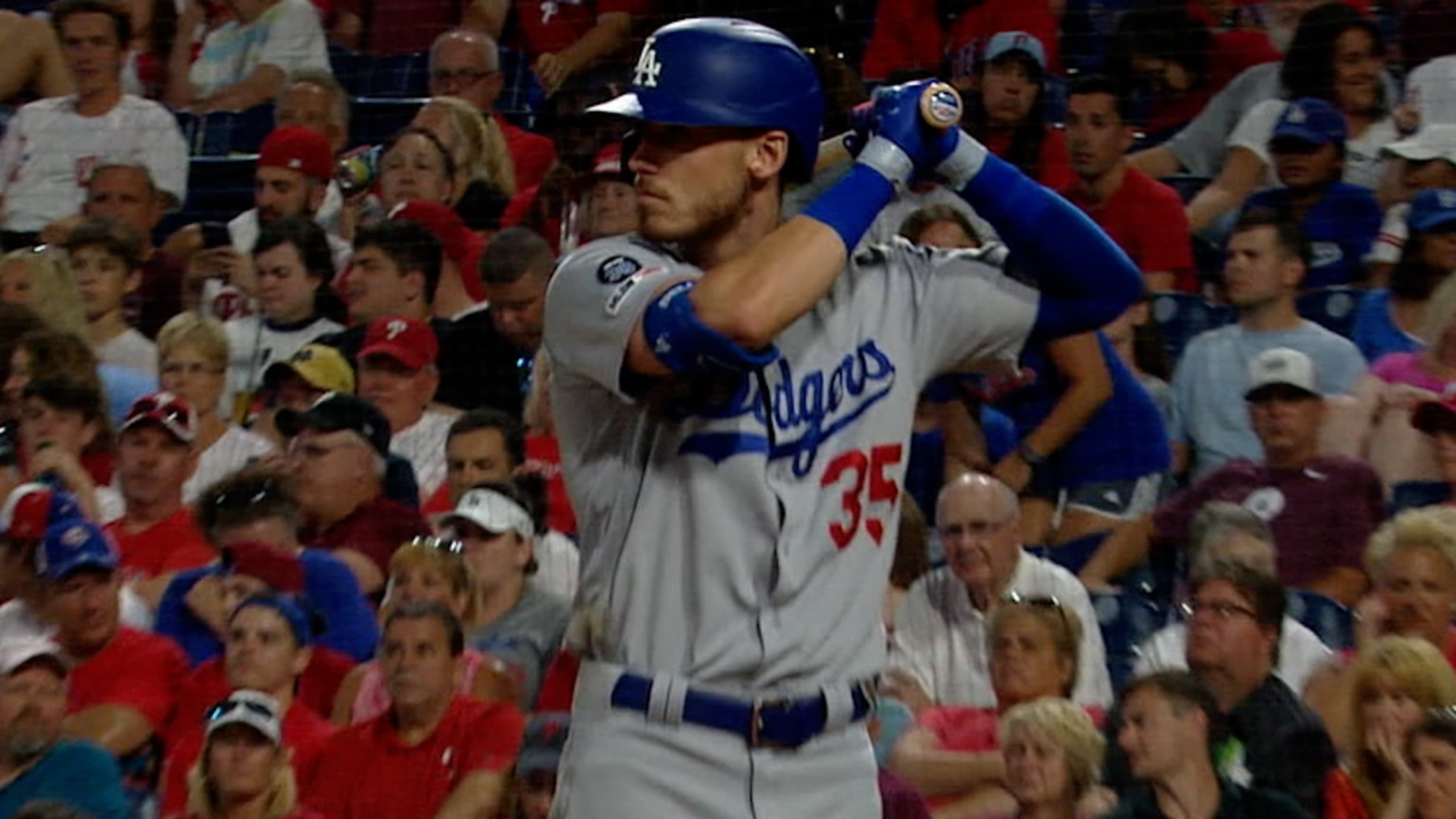 Los Angeles Dodgers outfielder Cody Bellinger celebrates a home