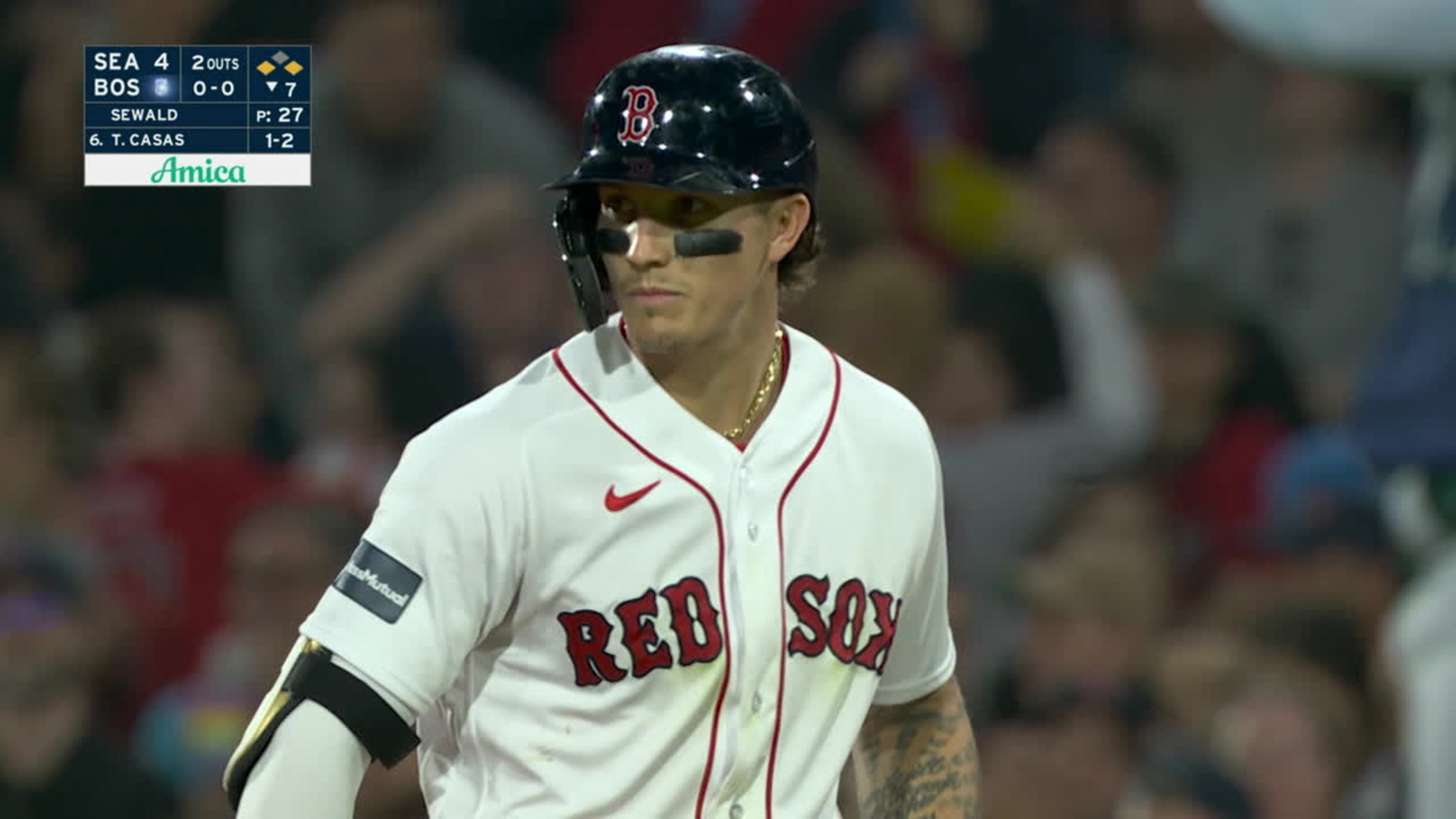 Cleveland, United States. 26th June, 2022. Boston Red Sox Jarren Duran (40)  hits a RBI double in the fourth inning against the Cleveland Guardians at  Progressive Field in Cleveland, Ohio on Sunday