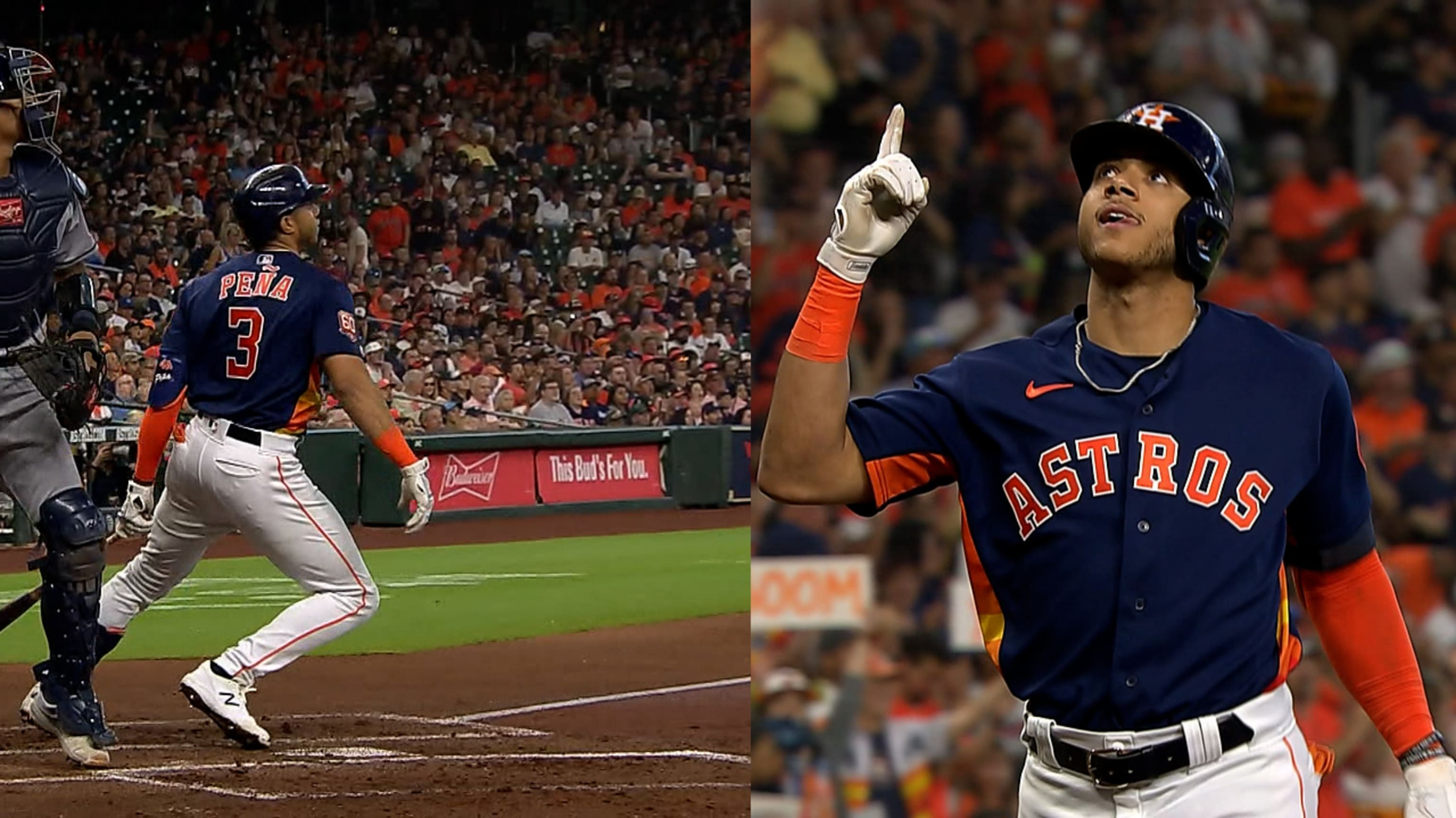 Houston Astros pitcher Luis Garcia looks out toward the field