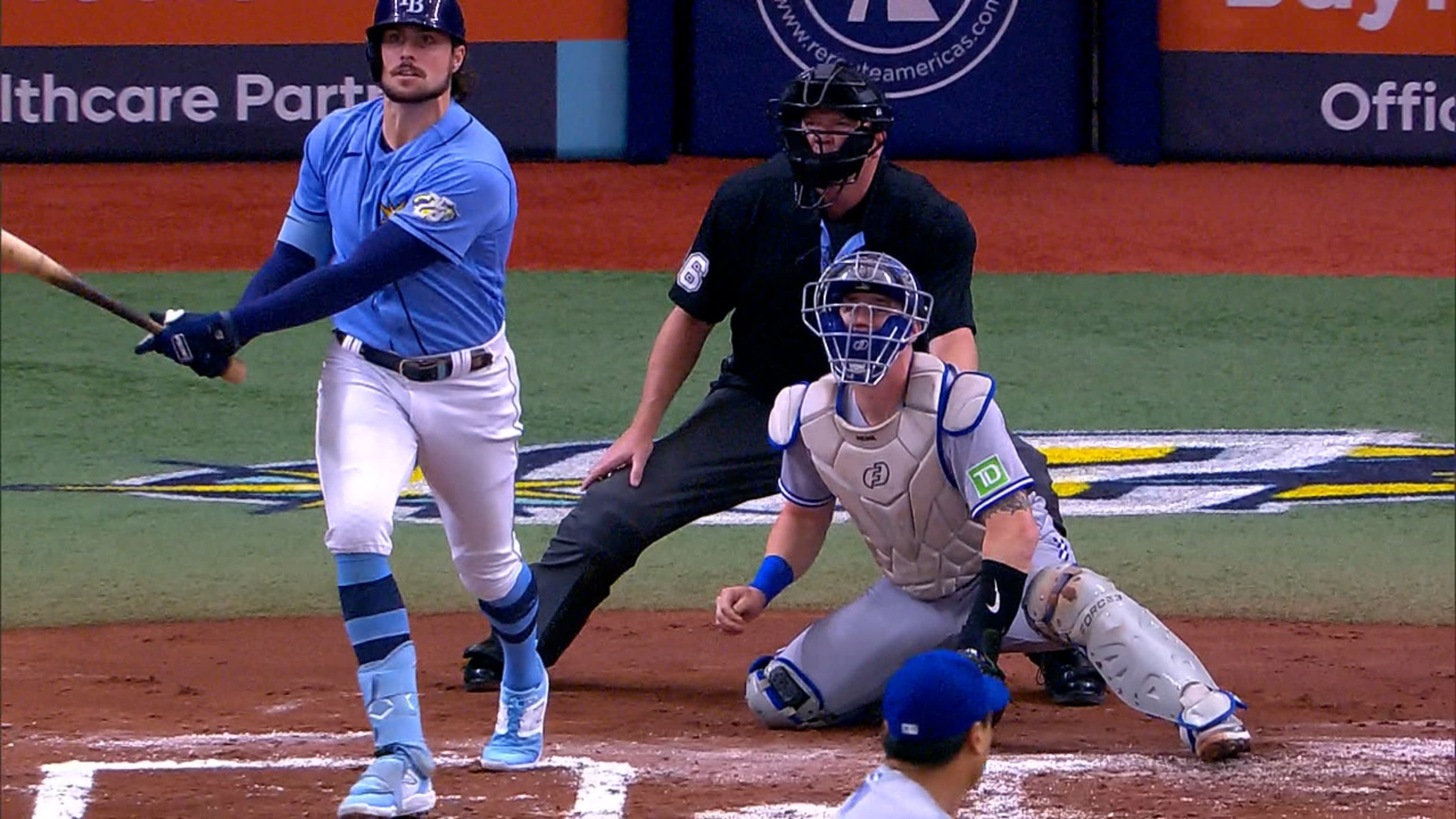 Tampa Bay Rays' Josh Lowe walks off as the Houston Astros