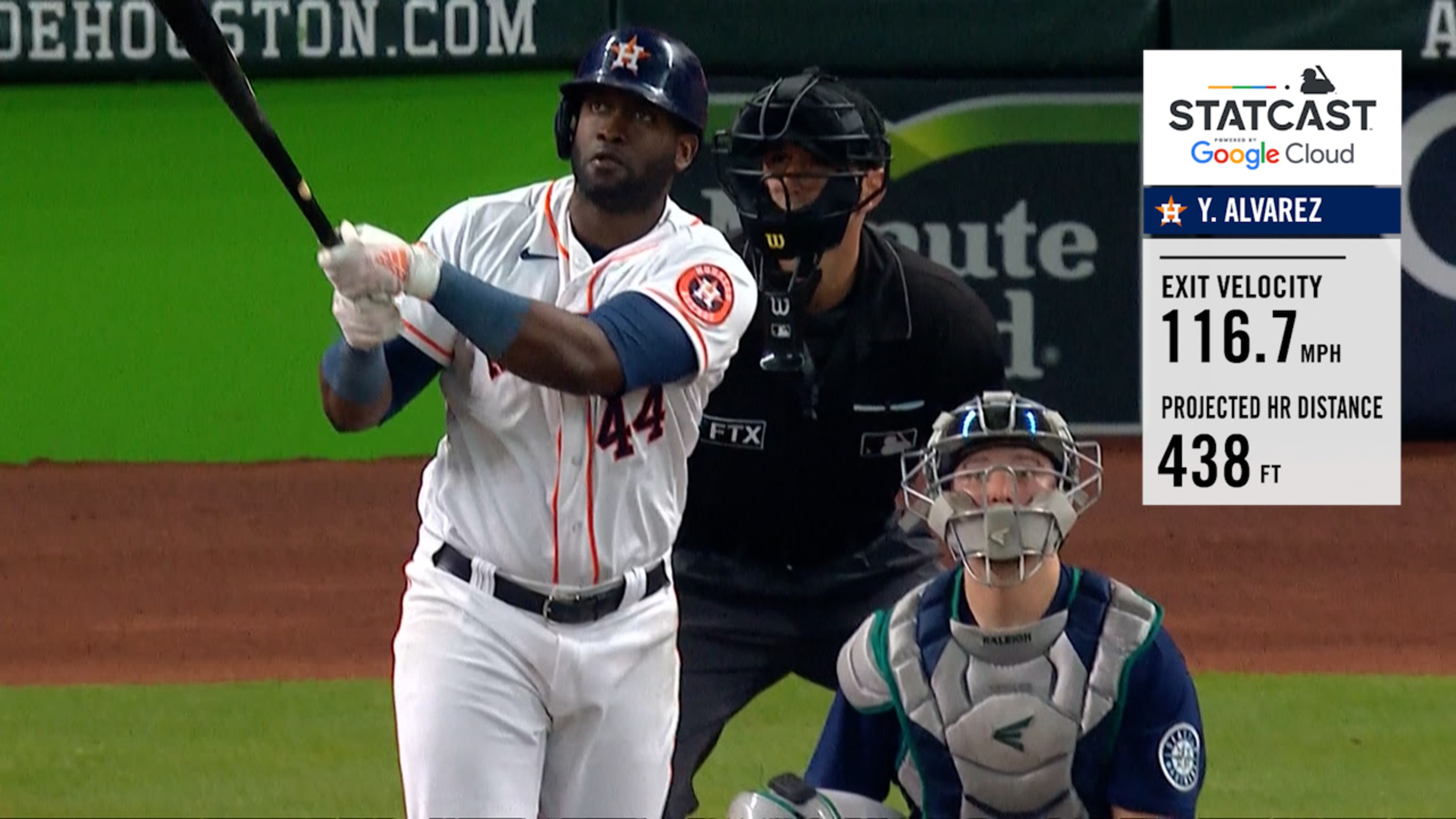 Yordan Alvarez 26th Home Run of the Season #Astros #MLB Distance: 407ft  Exit Velocity: 110 MPH Launch Angle: 35° Pitch: 92mph Sinker…