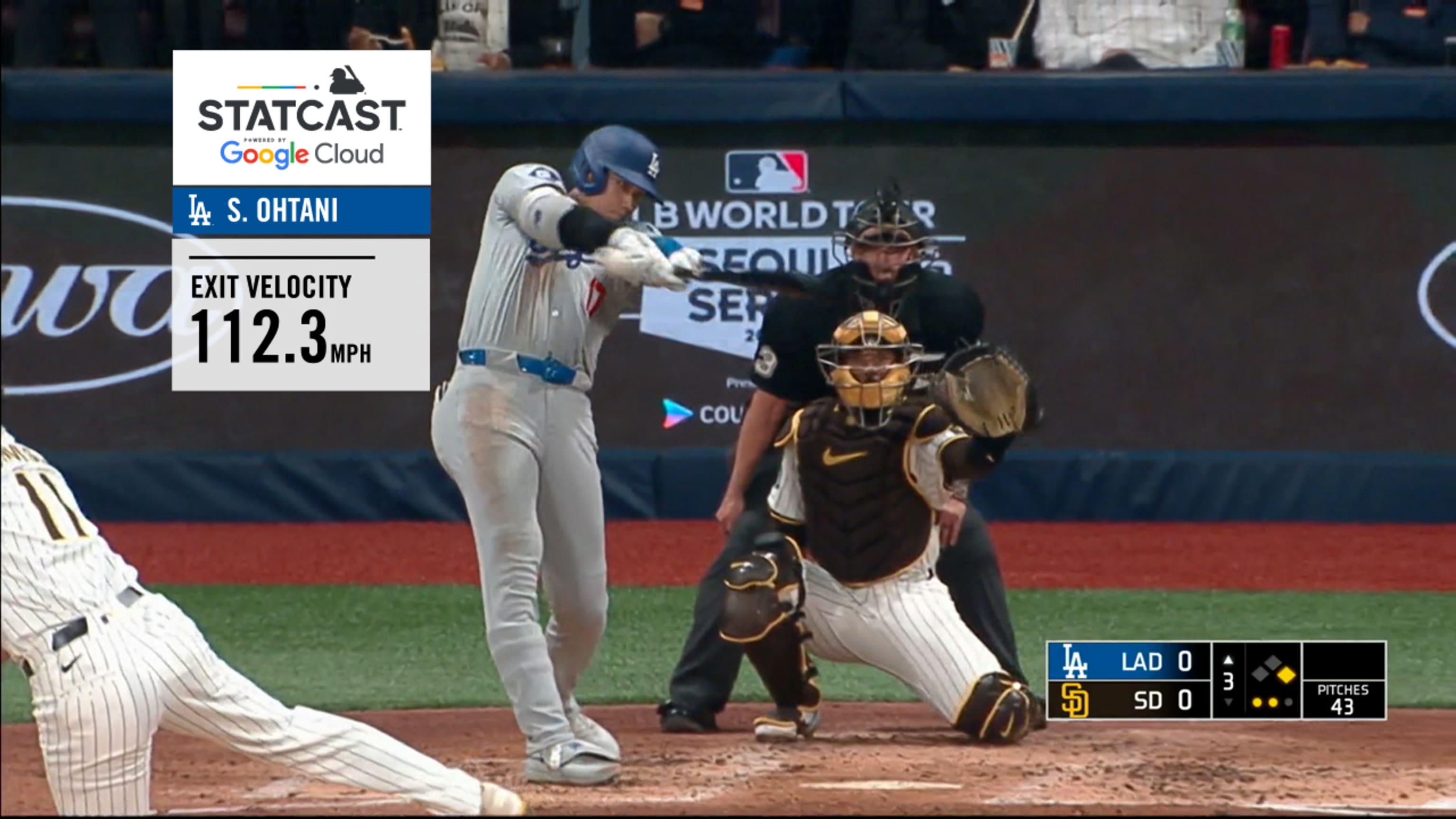 Shohei Ohtani rips first hit as Dodger at 112.3 mph