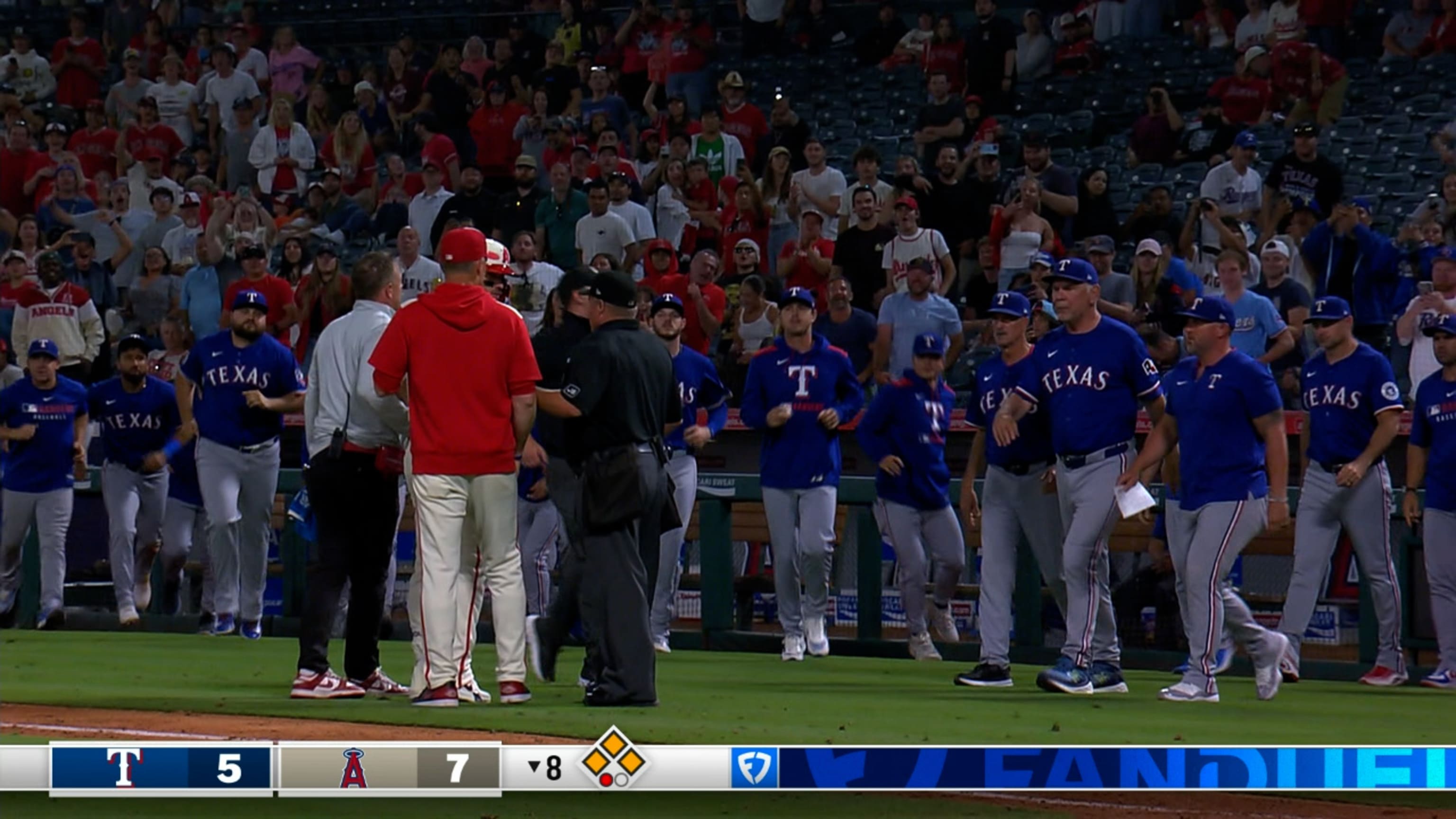 Benches clear after Mike Trout gets hit by a pitch 