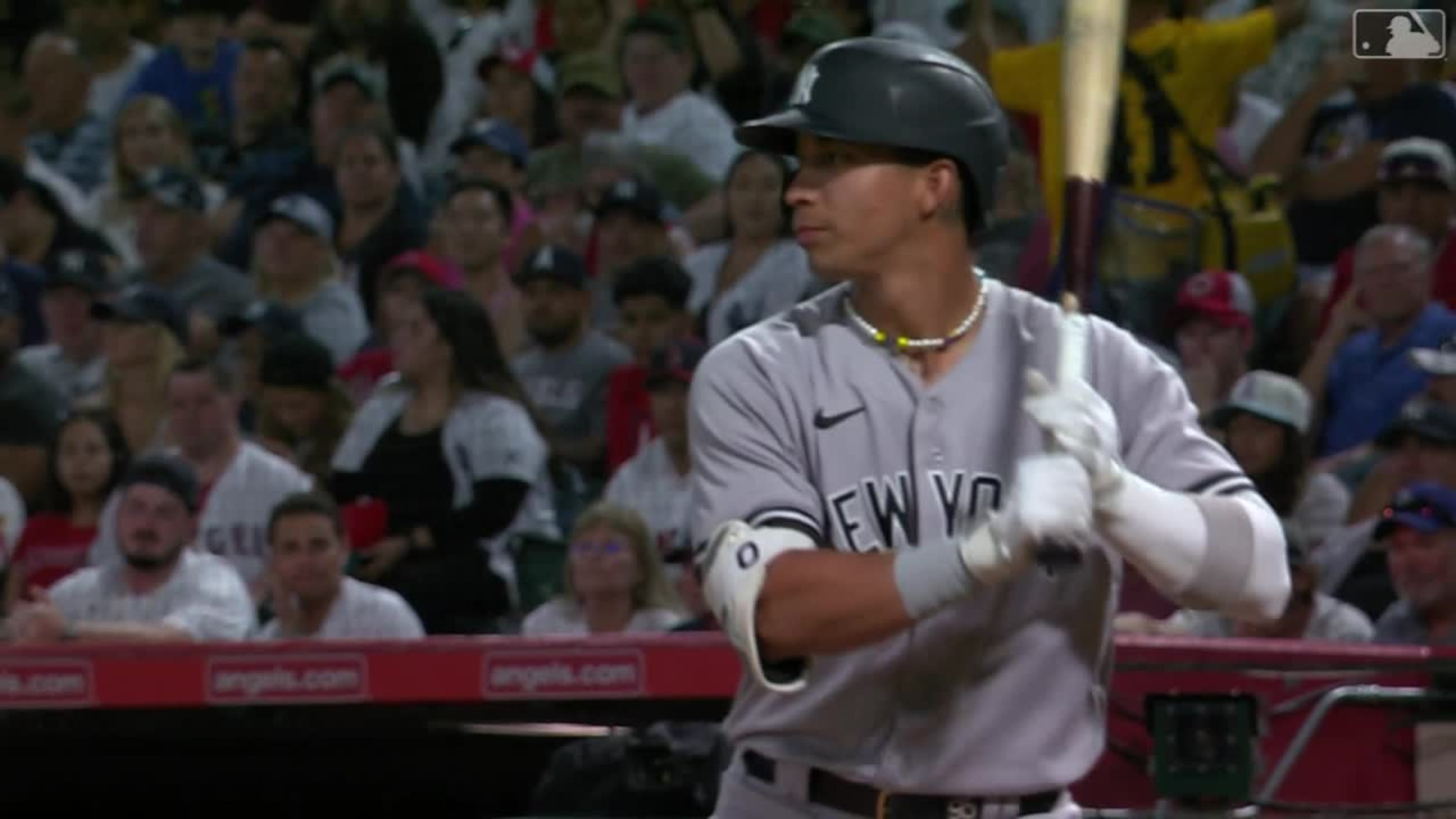 Oswaldo Cabrera reaction first playoff home run bat flip