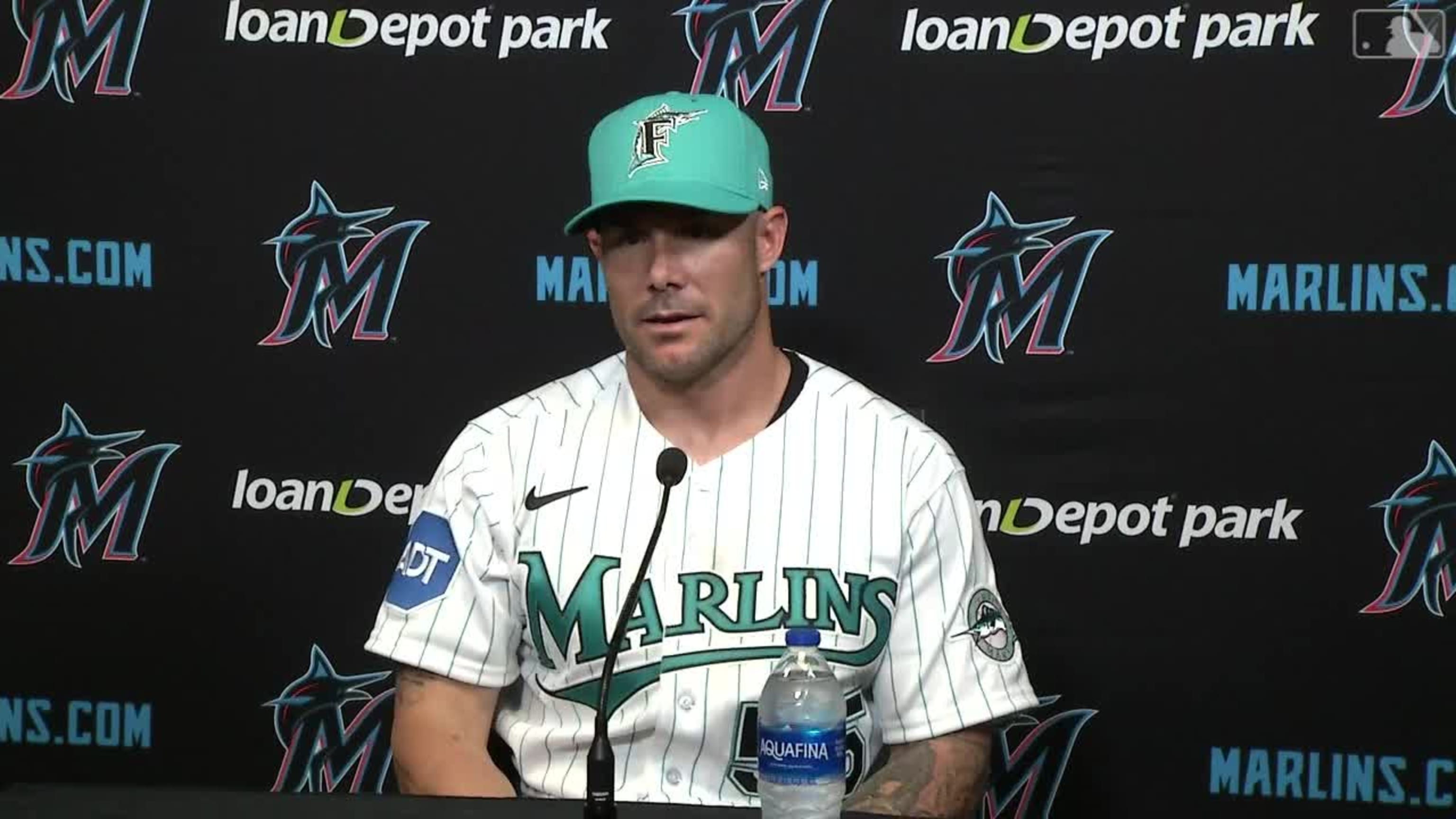 Miami Marlins baseball team wearing ADT corporate logo on jerseys