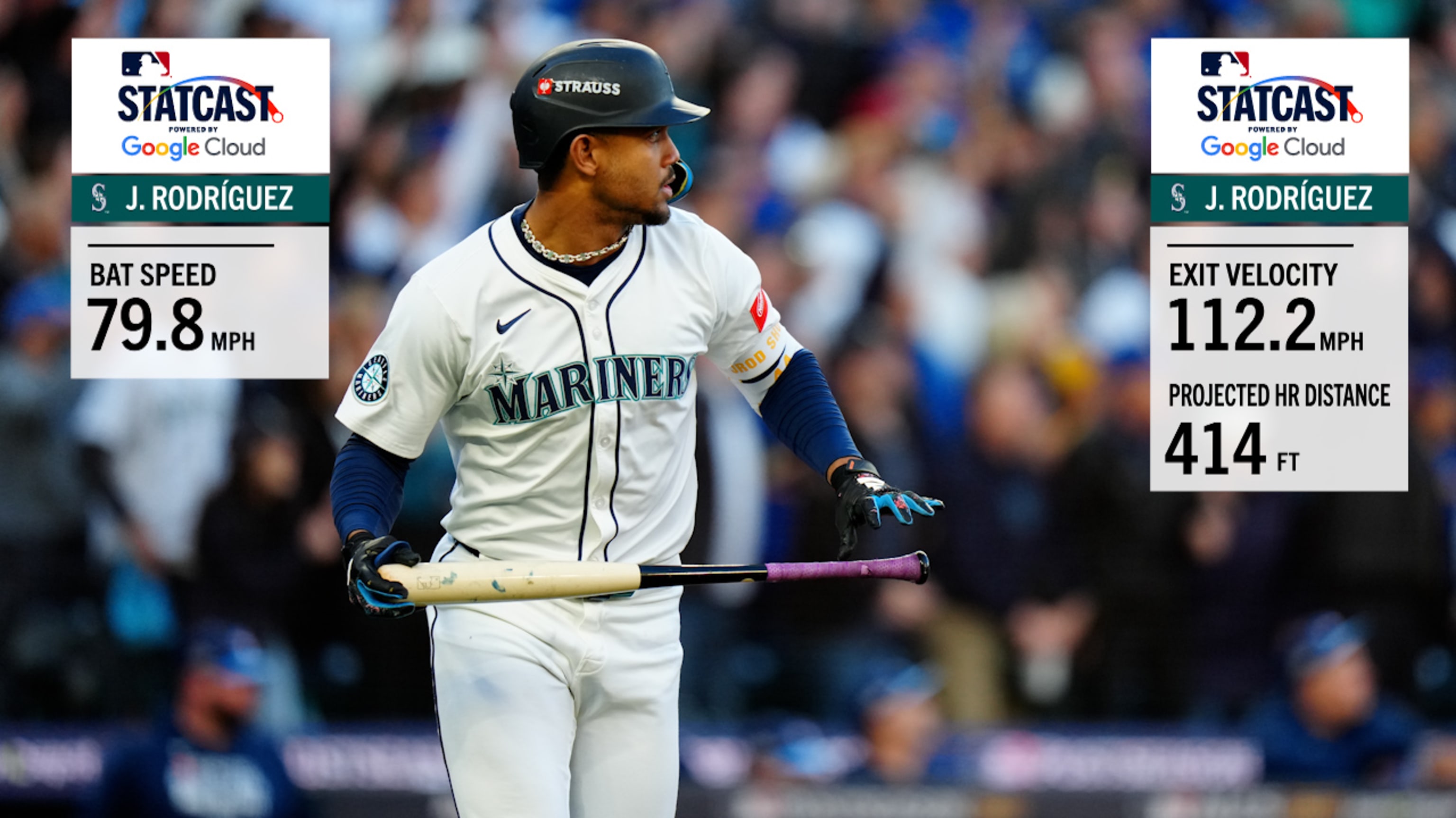 Julio Rodríguez da jonrón de 414 pies