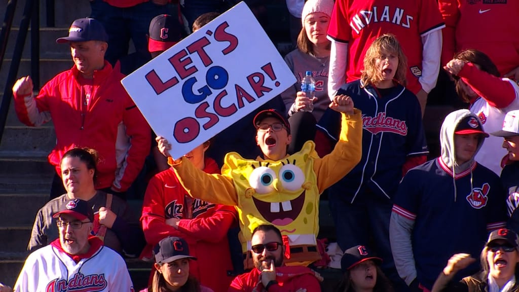 Oscar Gonzalez celebrates walk-off home run after Cleveland