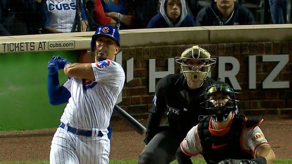 Chicago Cubs' Rafael Ortega hits an RBI single during the eighth