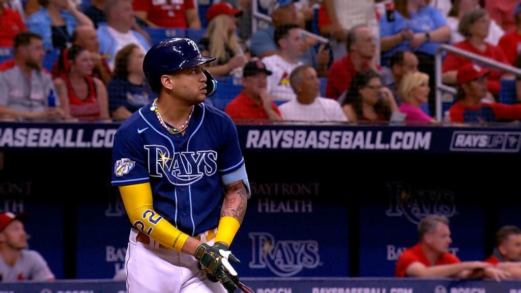 Jose Siri of the Tampa Bay Rays reacts after grounding out during