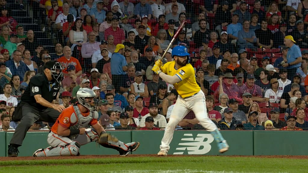 Boston Red Sox's Connor Wong runs on his single during the third