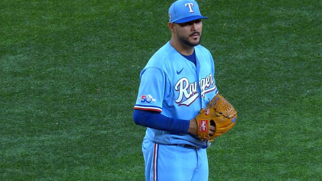 Martin Perez Game-Used Powder Blue Jersey With 50th Anniversary  Commemorative patch Worn 5/15/22 & 6/5/22