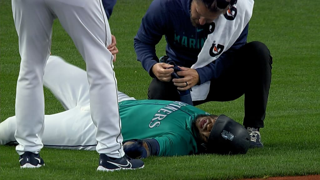 Victor Robles exits after getting hit by a pitch