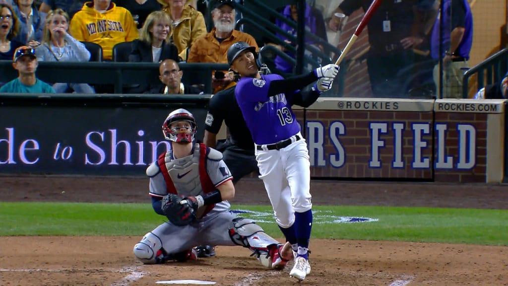 Alan Trejo of the Colorado Rockies at bat against the Miami