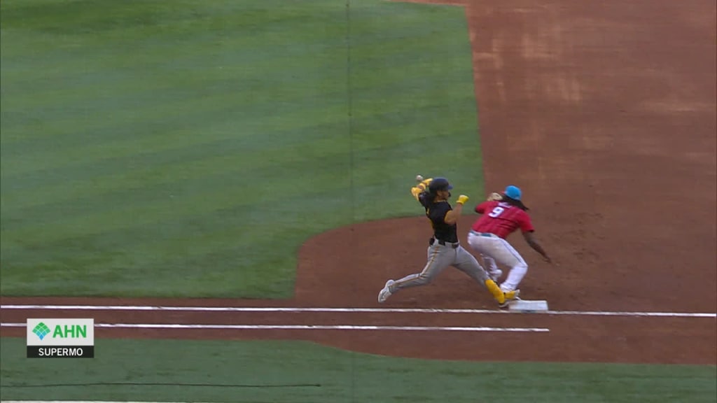 Pirates challenge out call at first base in the 3rd