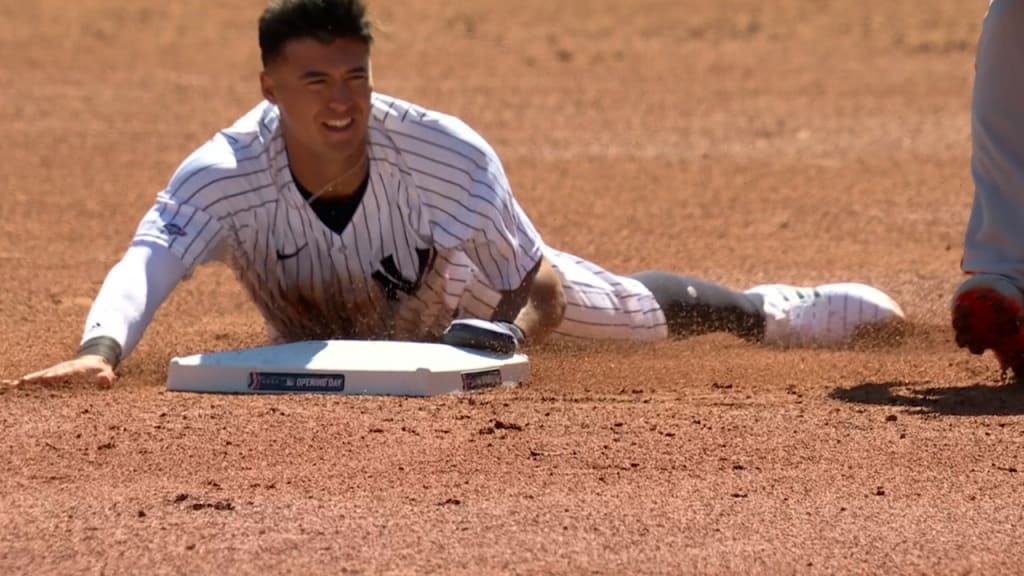 Anthony Volpe of the New York Yankees in action against the San