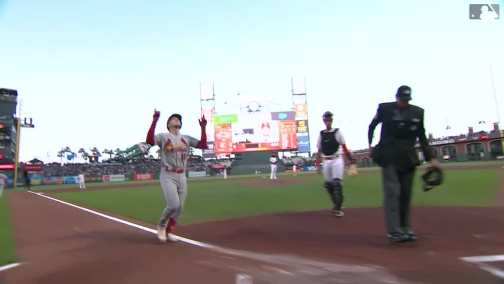 Tommy Edman of the St. Louis Cardinals celebrates a solo home run