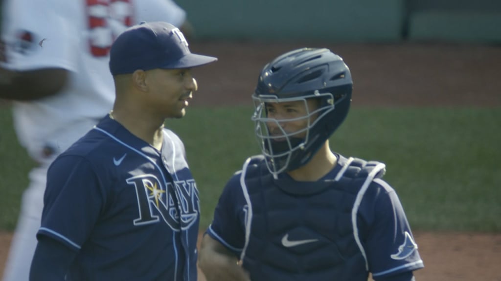 Tampa Bay Rays catcher Christian Bethancourt sets up during