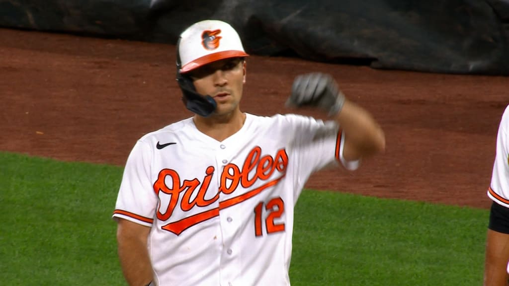 Baltimore Orioles Adam Frazier (12) bats during a spring training baseball  game against the Pittsburgh Pirates