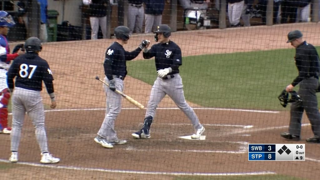 Jake Bauers of the New York Yankees celebrates his two run homerun