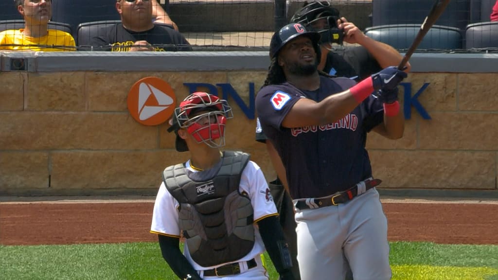 Cleveland Guardians' Josh Bell bats against the Seattle Mariners