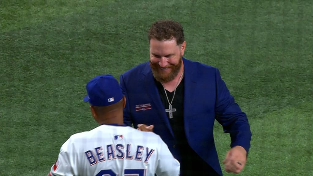 Josh Hamilton throws out the ceremonial first pitch