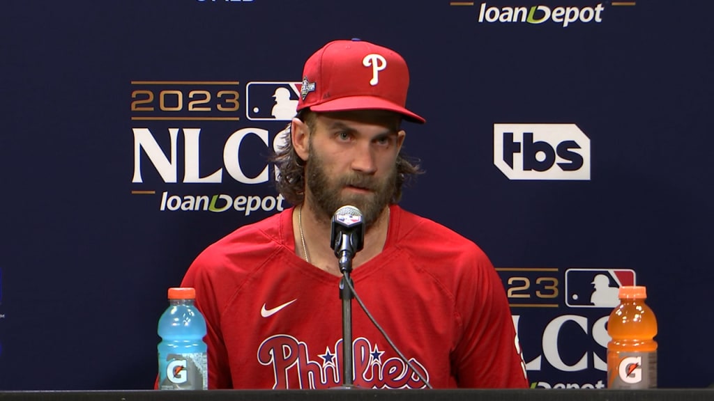 Bryce Harper talks about his home run, slide at home | 10/21/2023 |  Philadelphia Phillies