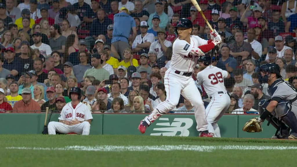 Masataka Yoshida of the Boston Red Sox bats against the Kansas