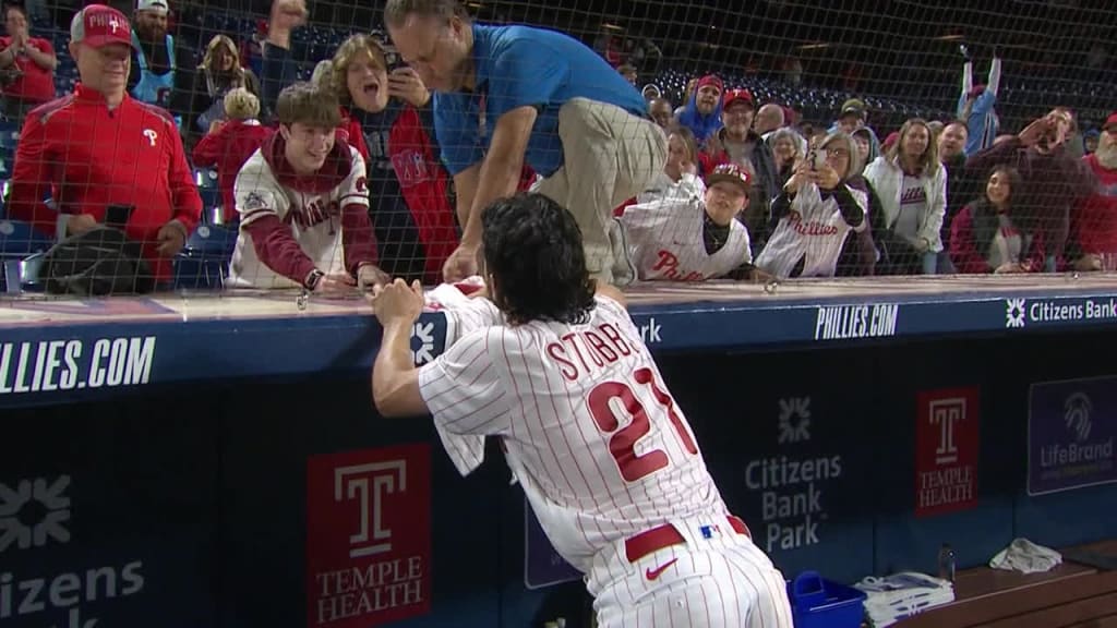 Philadelphia Phillies - J.T. Realmuto and Bryce Harper celebrating J.T.'s  home run.