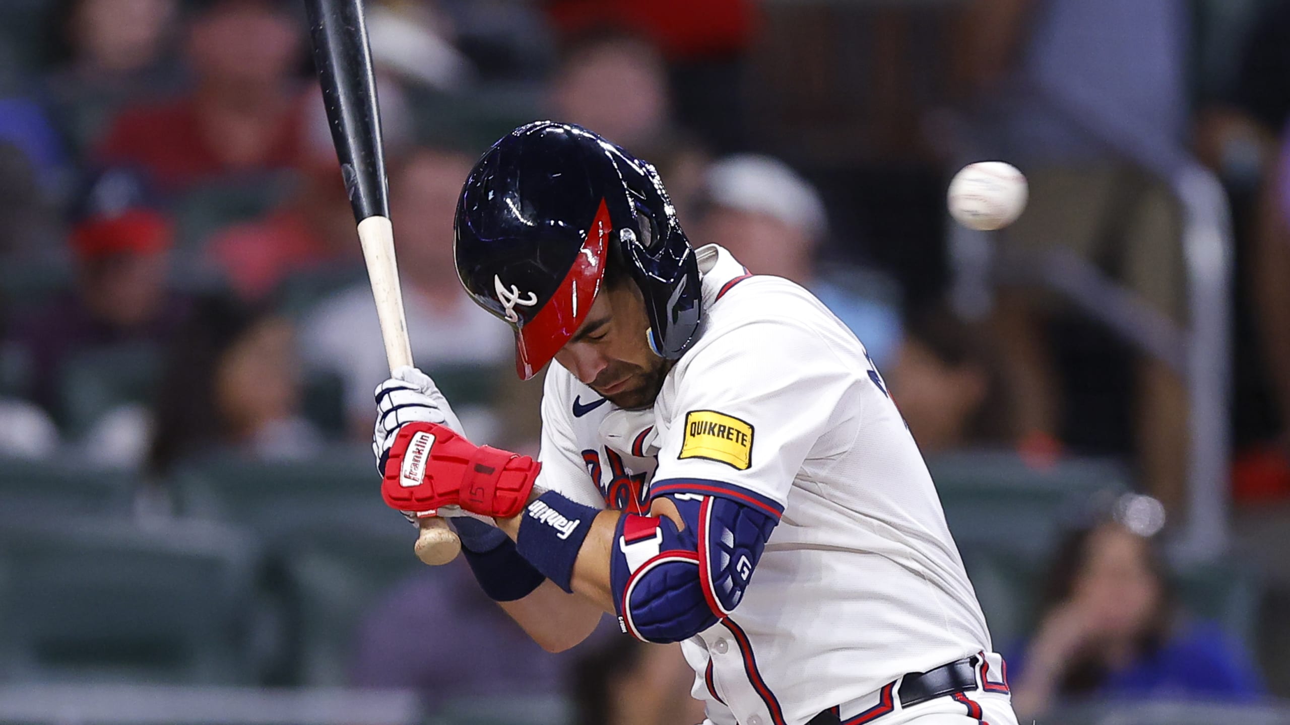 Braves infielder Whit Merrifield fumes after getting hit by pitch in head,  then laments lack of retaliation - CBSSports.com