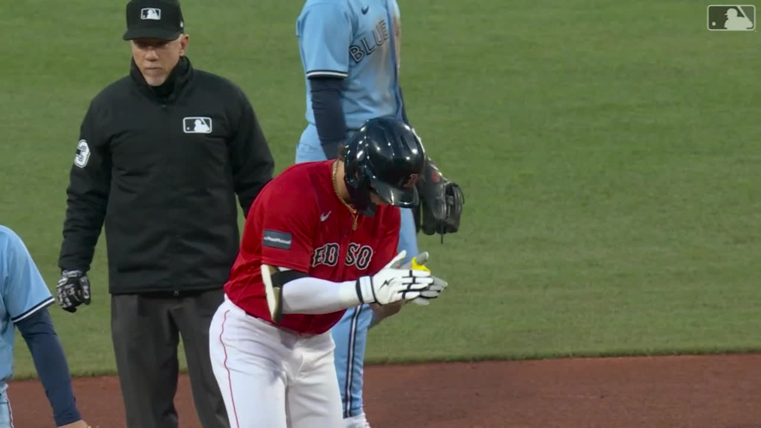 Jarren Duran of the Boston Red Sox looks on before a Grapefruit
