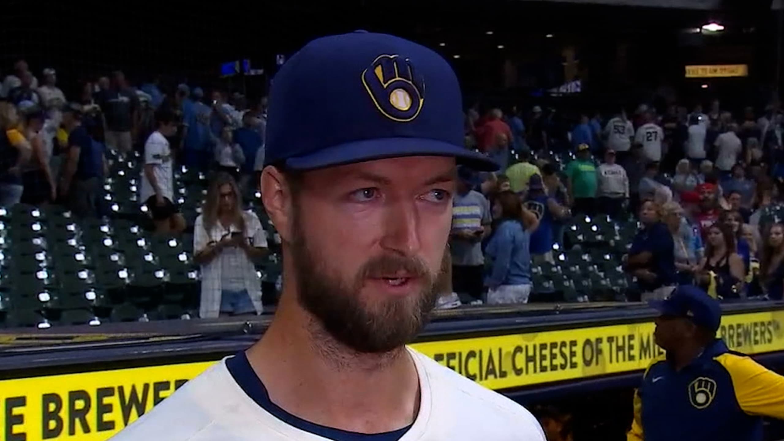 Colin Rea reacts to his first career save