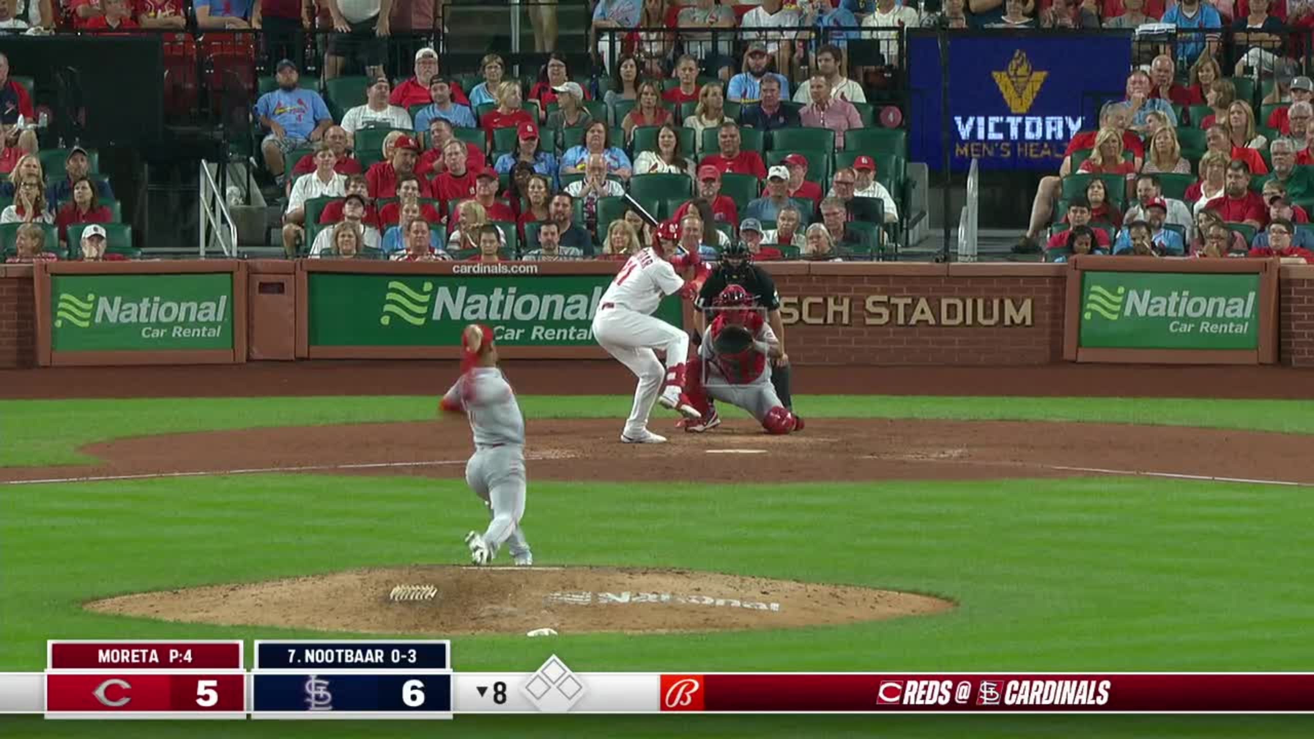 Lars Nootbaar singles on a sharp line drive to right fielder Aristides