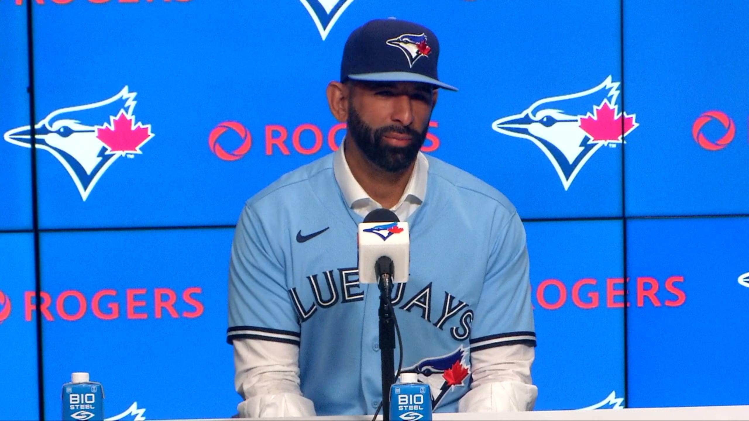 View of a Toronto Blue Jays logo on a jersey worn by a member of the  News Photo - Getty Images