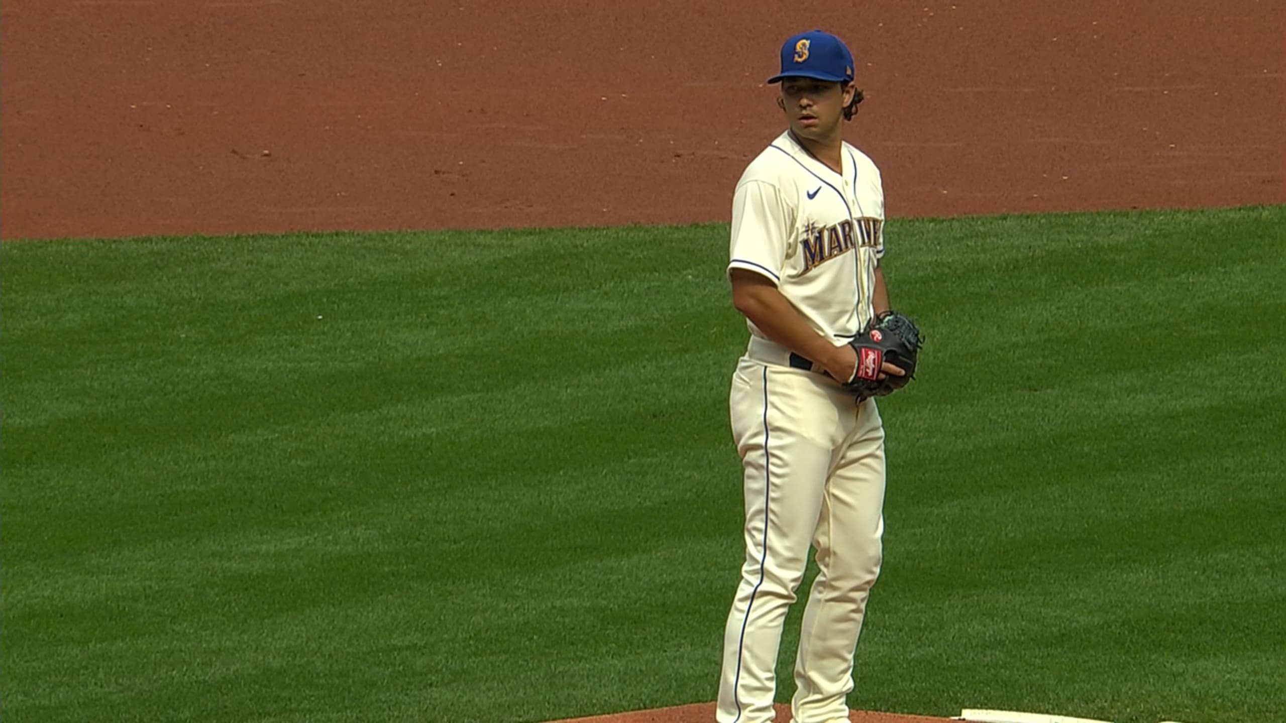 ATLANTA, GA - MAY 19: Quikrete is now on the Braves uniform as a sponsor  during the Friday evening MLB interleague game between the Seattle Mariners  and the Atlanta Braves on May