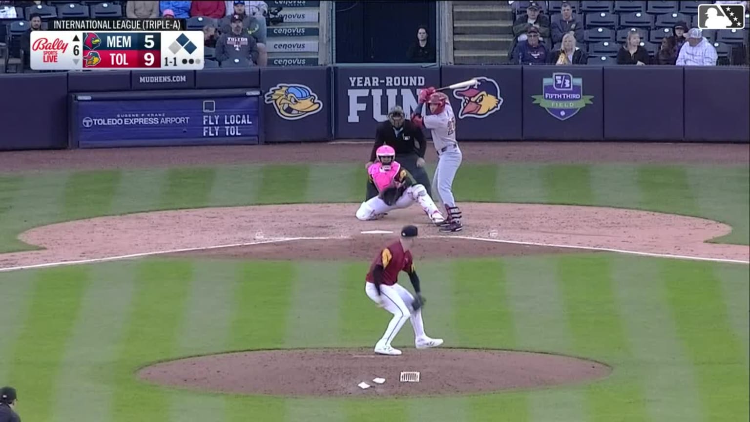 Joshua Báez singles on a fly ball to left fielder Ben Malgeri. Bligh ...