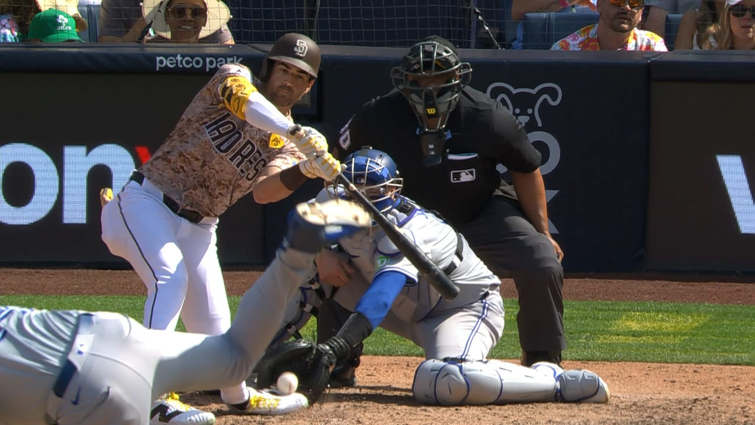 Tyler Wade is hit by a pitch after a review | 04/21/2024 | San Diego Padres