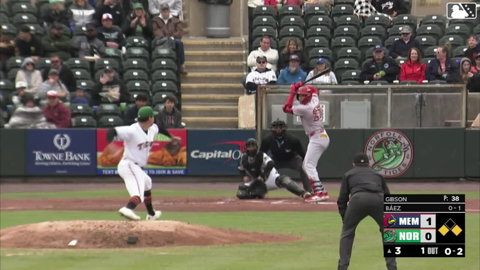 Joshua Báez singles on a line drive to left fielder Johnathan Rodríguez ...