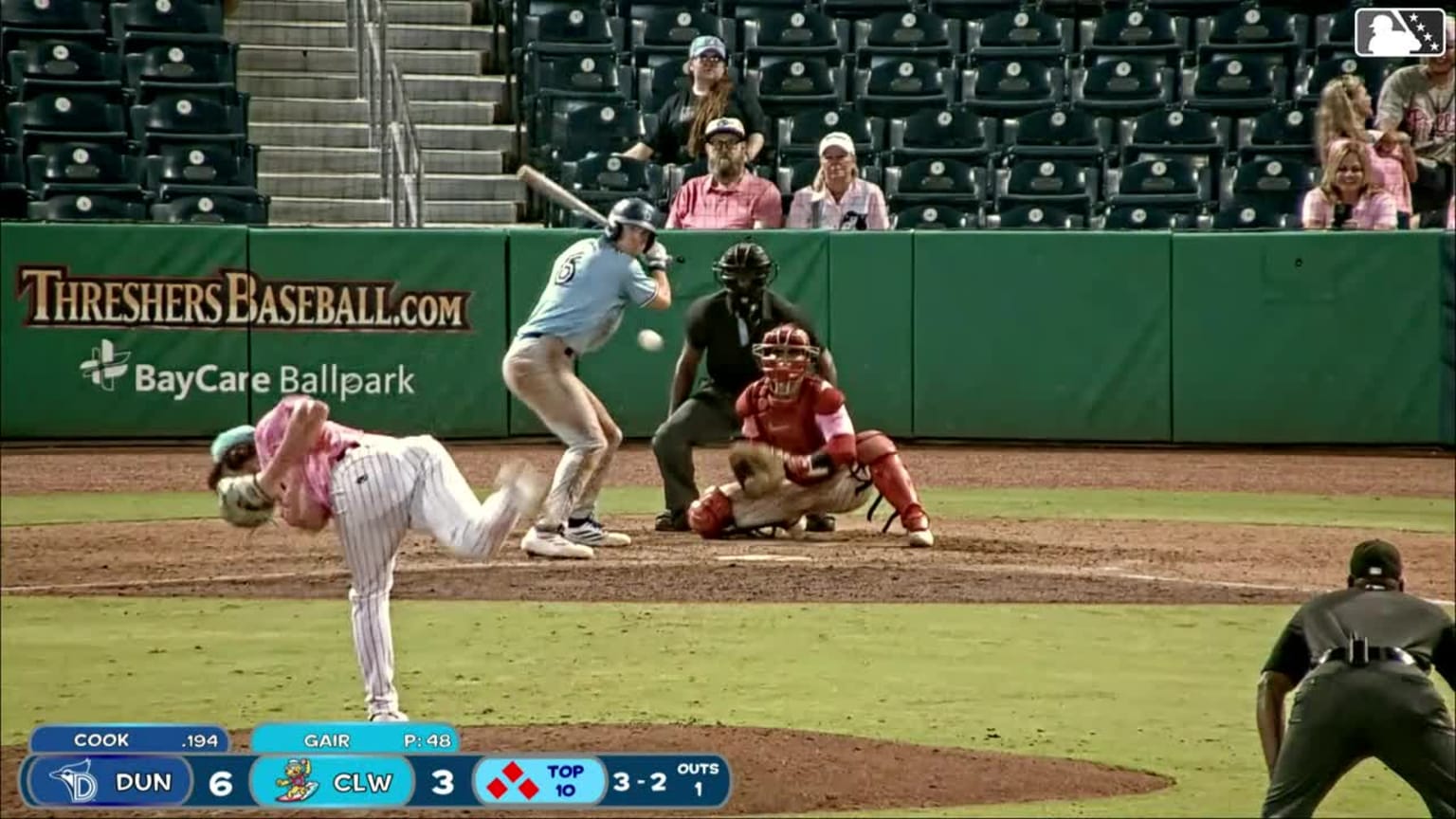 Jake Cook singles on a line drive to center fielder Griffin Burkholder ...