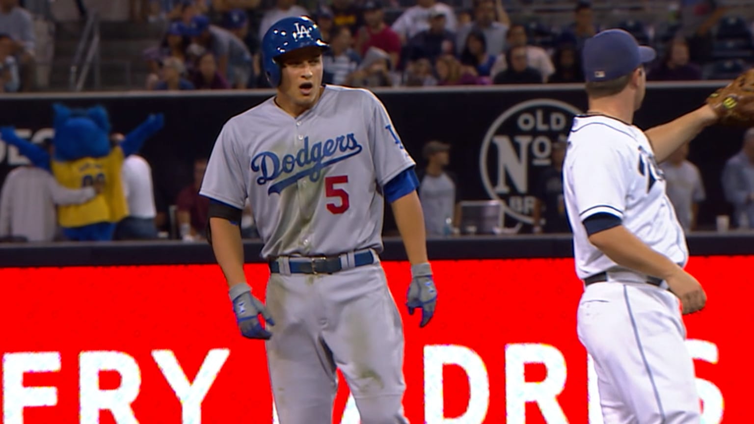 Corey Seager's first MLB hit 09/03/2015 Los Angeles Dodgers