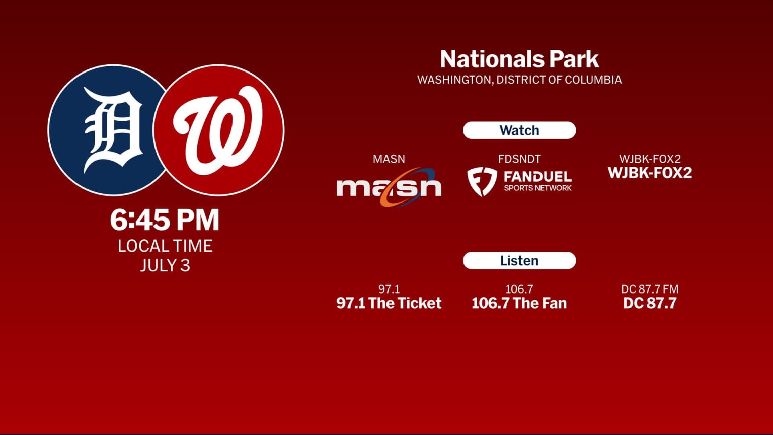 Tigers at Nationals - July 3, 2025: Tune In | 07/02/2025 | MLB.com