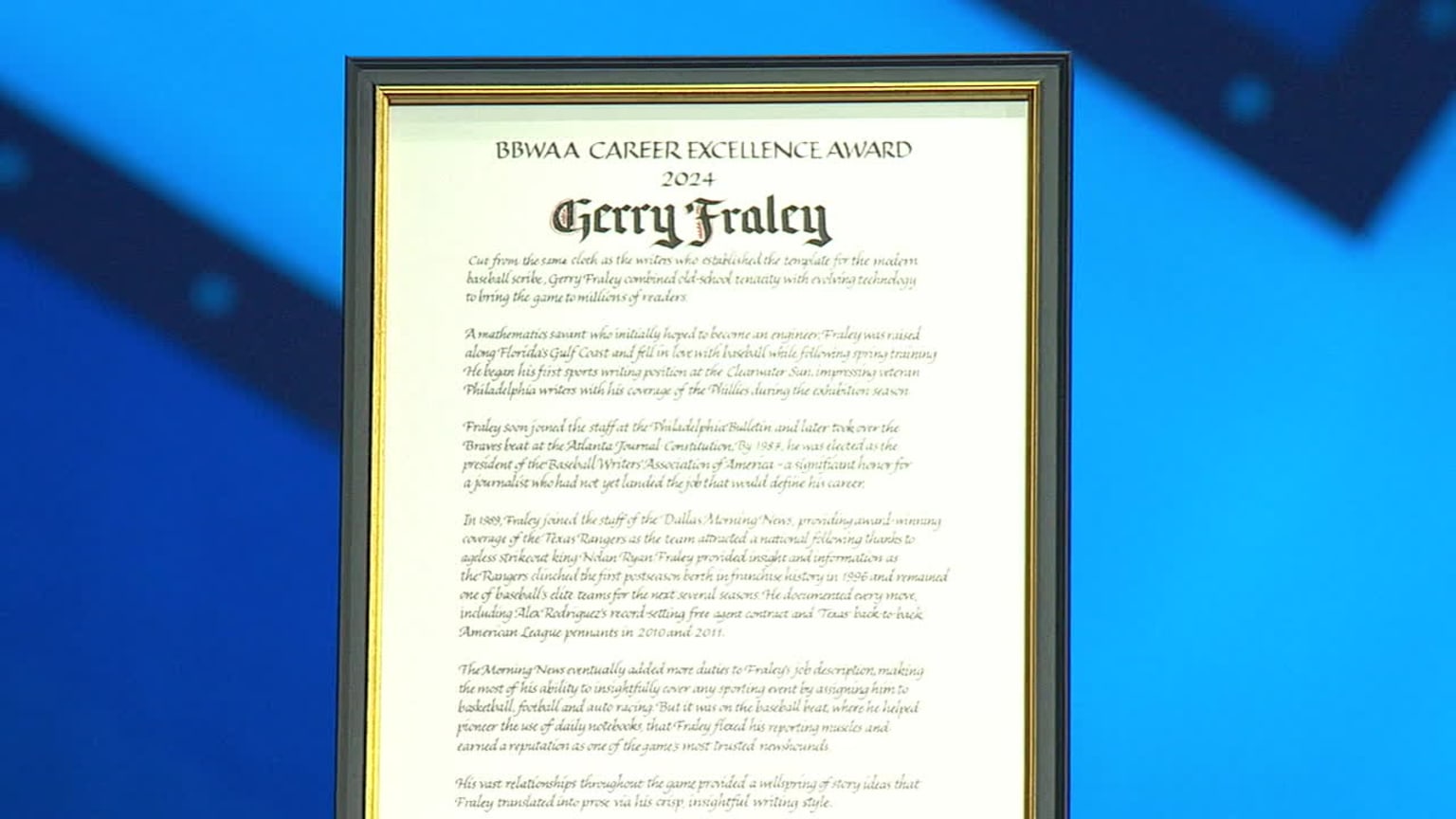 Gerry Fraley posthumously honored with BBWAA Award 07/20/2024