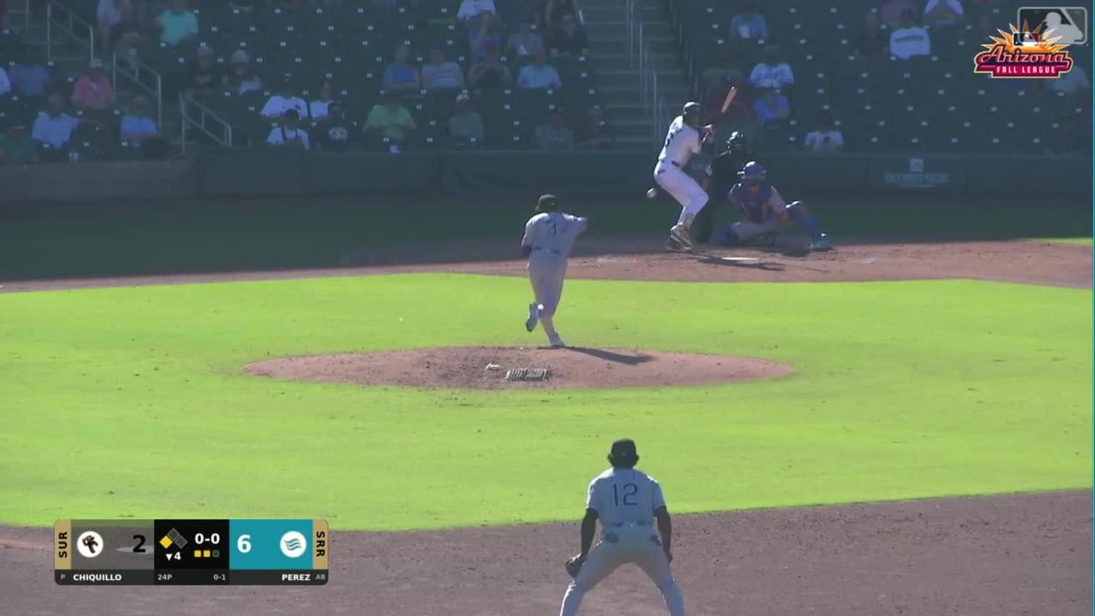 Andy Perez singles on a soft ground ball to catcher Julian Brock. Jared ...