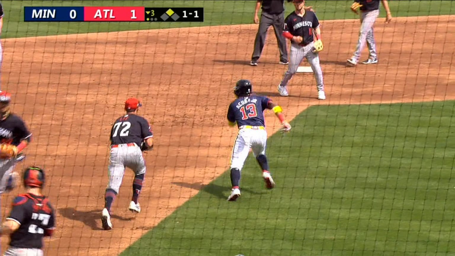 Ronald Acuña Jr. tweaks knee during rundown | 03/01/2024 | Atlanta Braves