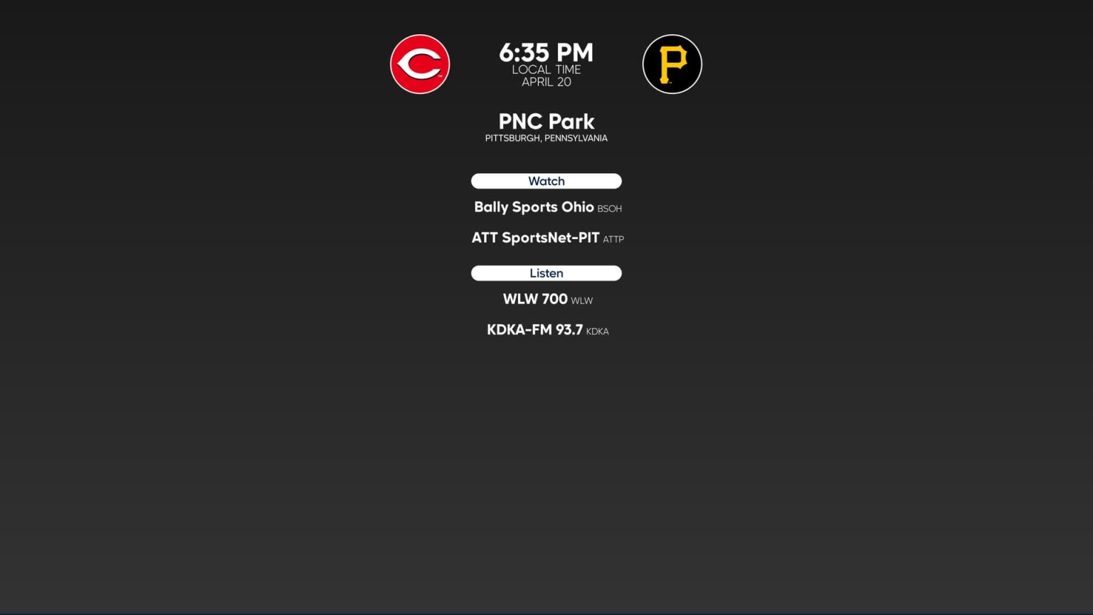 Pirates vs. Reds, 6:35 p.m.