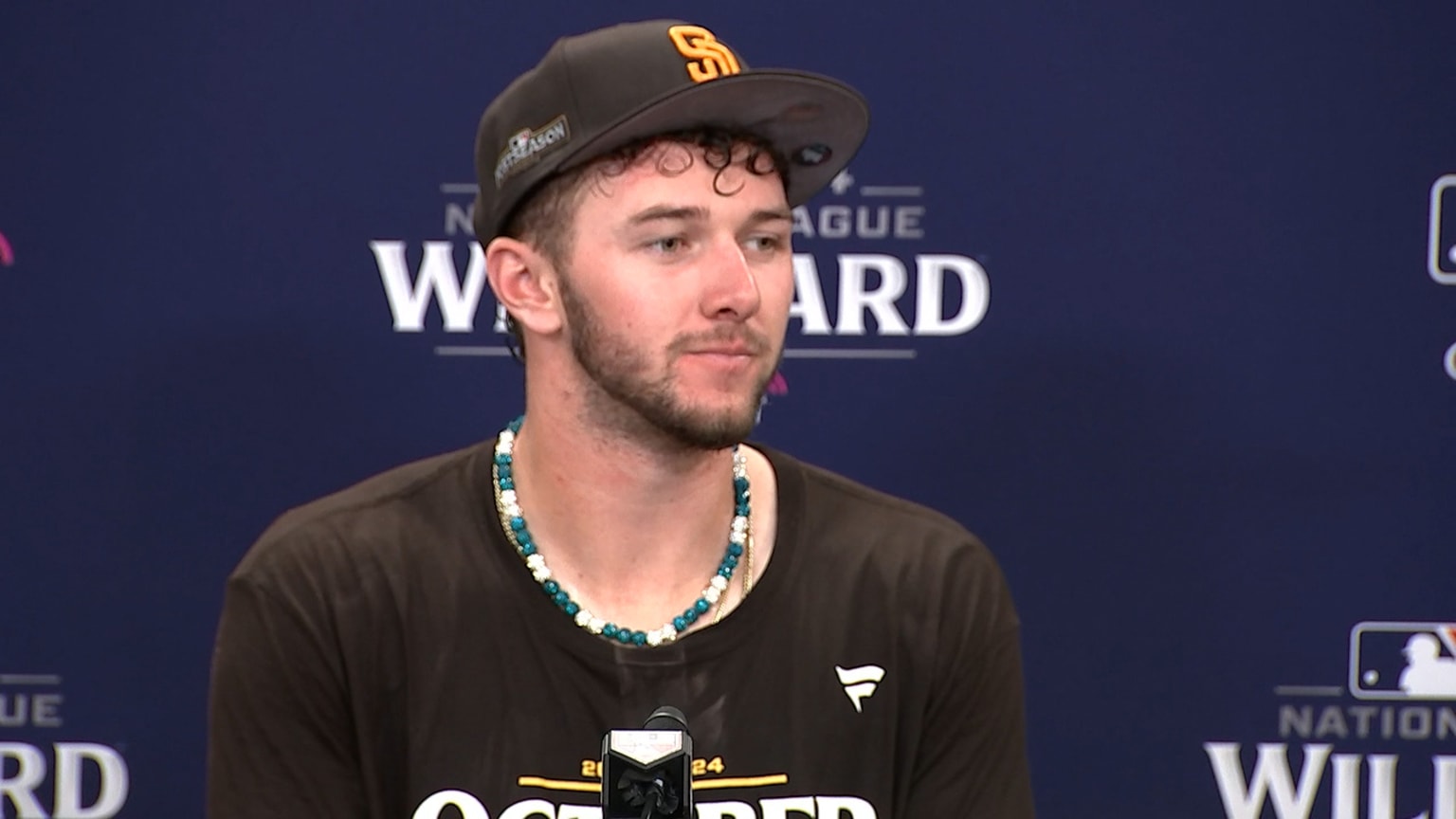 Jackson Merrill discusses advancing to NLDS 10/02/2024 San Diego Padres
