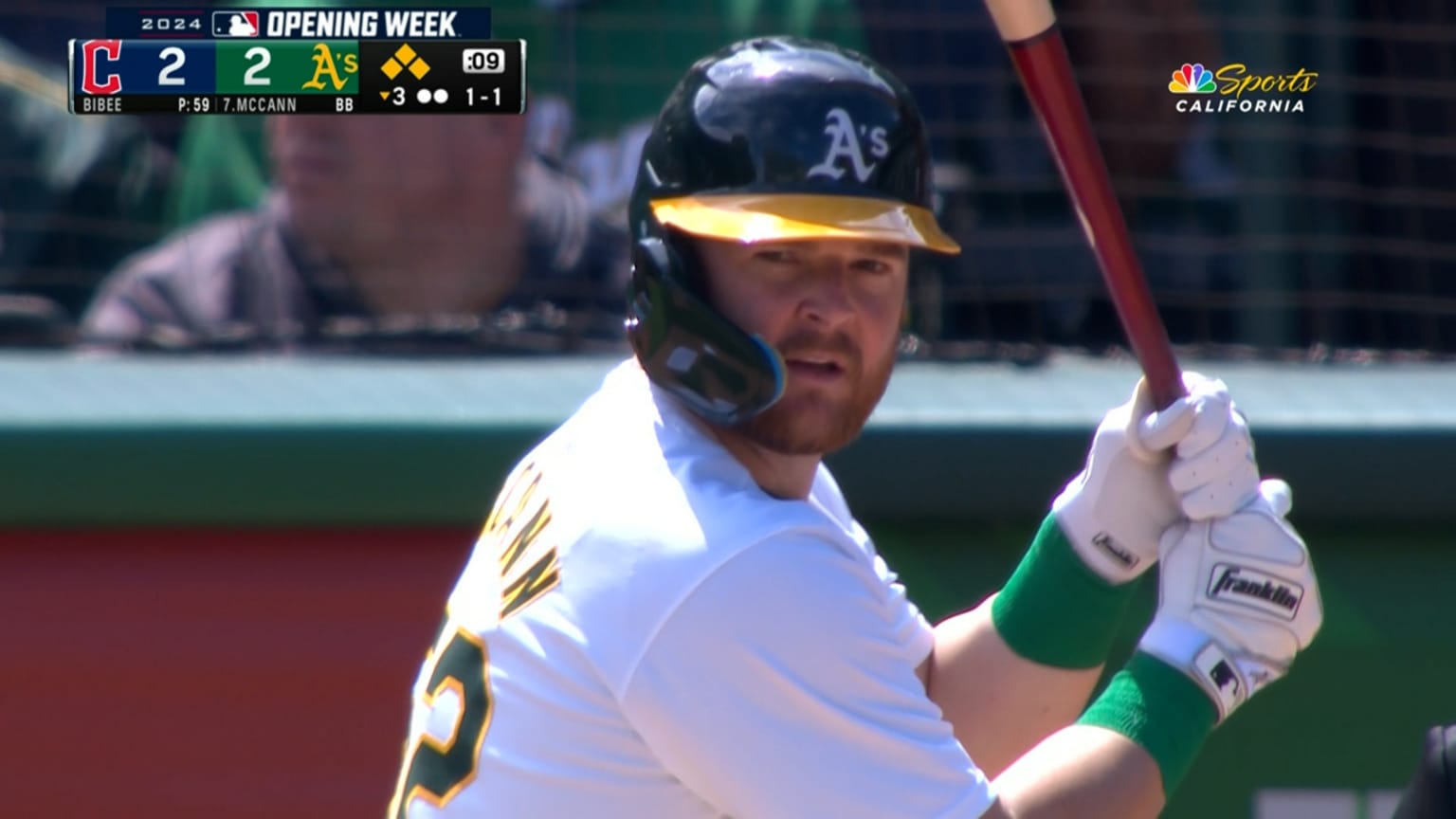 Kyle McCann's walk brings in a run 03/30/2024 Oakland Athletics