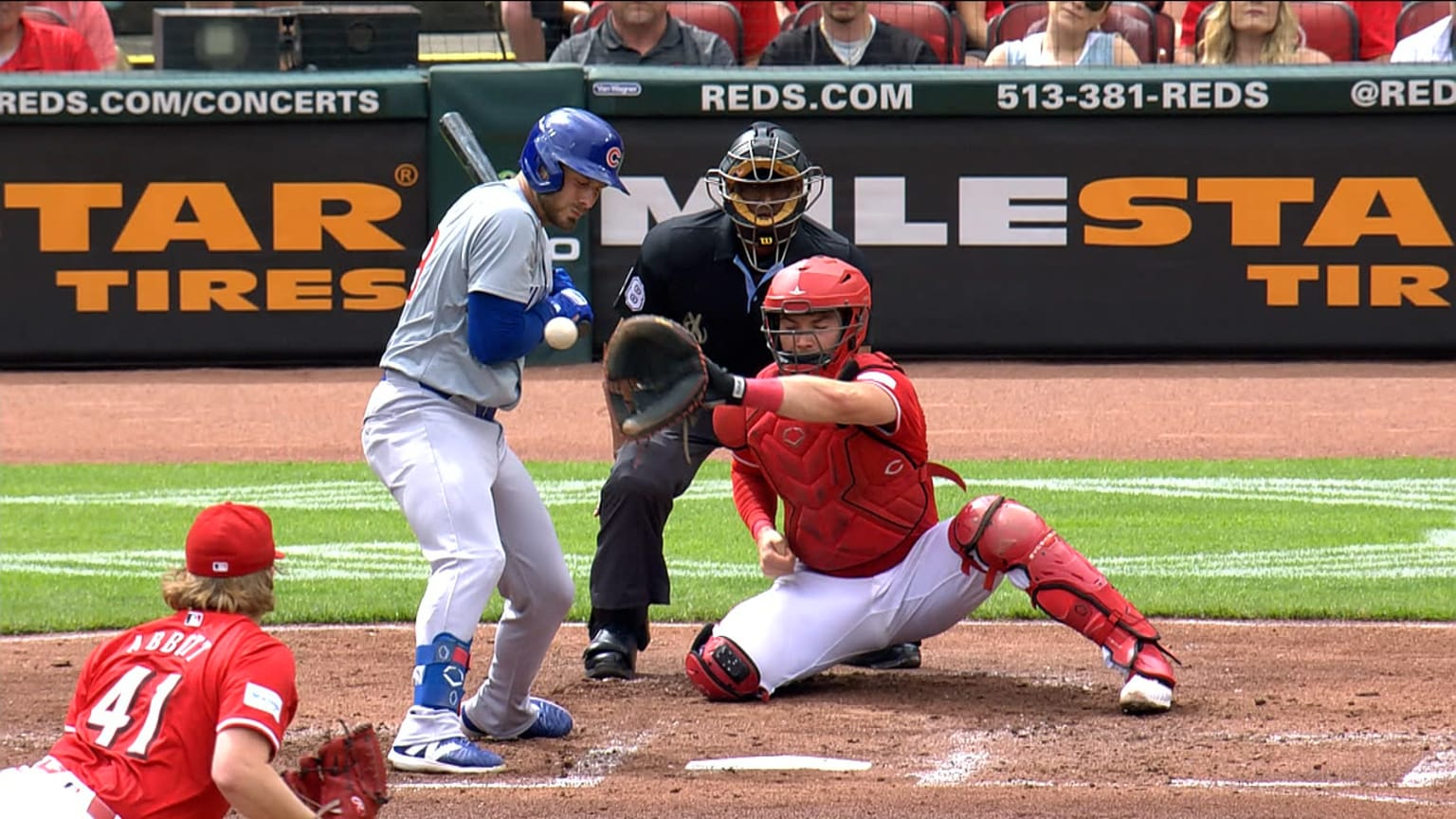 Michael Busch hits foul ball after challenge 06/08/2024 Cincinnati Reds