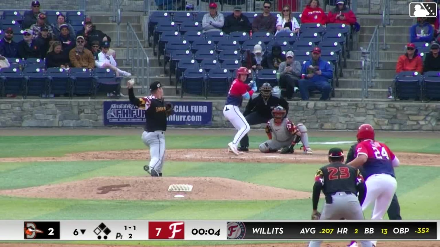 Eli Willits triples (1) on a sharp fly ball to center fielder DJ Layton ...
